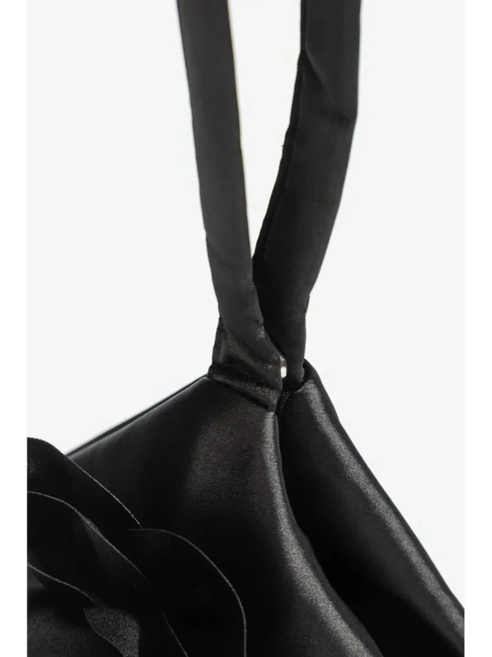 Women's Black Flower Satin Style Evening Bags Triangle Zipper Clutch Purses